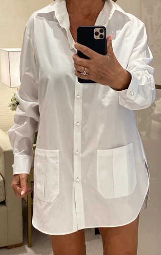 NWT CHANEL Pearl button dress shirt blouse top 40 white P74490V1297400100