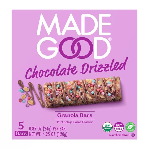Made Good Chocolate Drizzle Granola Bars Birthday Cake Flavor Box of 5 Organic