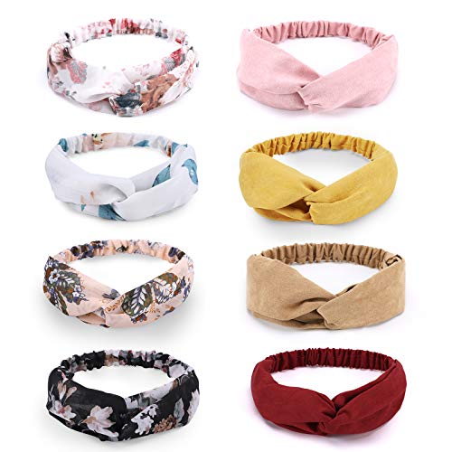 8 Pack Knotted Boho Solid Headbands for Women Girls Criss Cross Hair Bands Elastic Hair Accessories