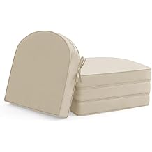Outdoor Chair Cushions Set of 4: Waterproof & Fade Resistant Patio Furniture Cushions - 19 x 19 x 2 Inch Non Slip Round Corner Seat Cushion Pads with Removable Cover for Garden Yard Lawn, Cream