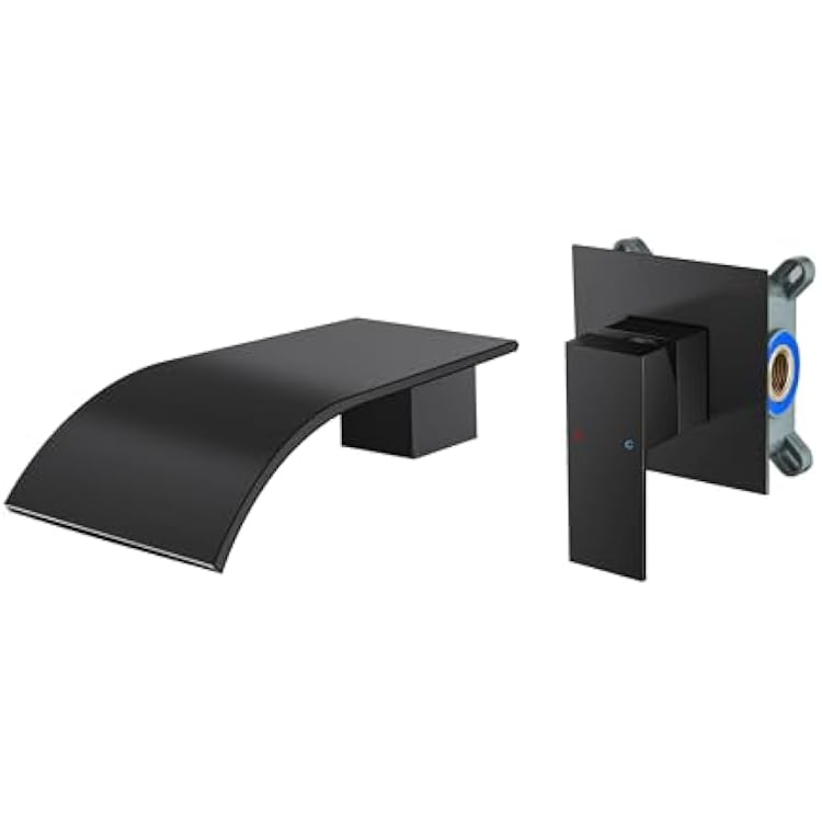Modern Black Bathtub Faucet Solid Brass Wall Mount,AUU Matte Black Waterfall Roman Tub Filler Faucet Single Handle Wall Mounted Tub Faucet with Rough in Valve and 4.72 Wide Spout