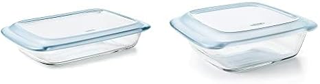OXO Good Grips Freezer-to-Oven Safe 3 Qt Glass Baking Dish with Lid, 9 x 13,Clear,9 x 13 & Good Grips Freezer-to-Oven Safe 2 Qt Glass Baking Dish with Lid,Clear,8 x 8