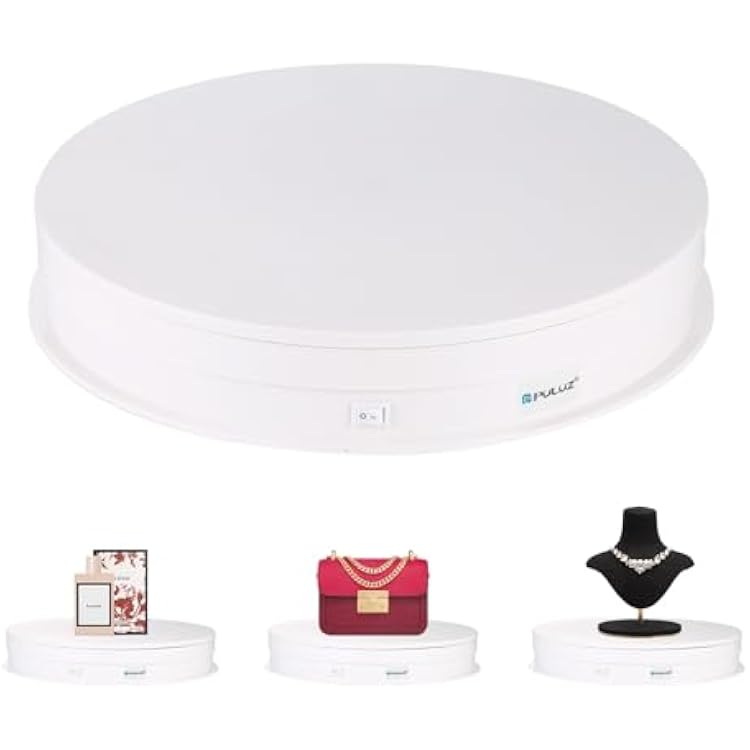 PULUZ 360 Degree Photography Turntable Rotating Display Stand, 11.2in(28cm) Diameter 360 Degree Turntable Display Stand for Photography Video Shooting Props Jewelry, Max Load 44Lb (White)