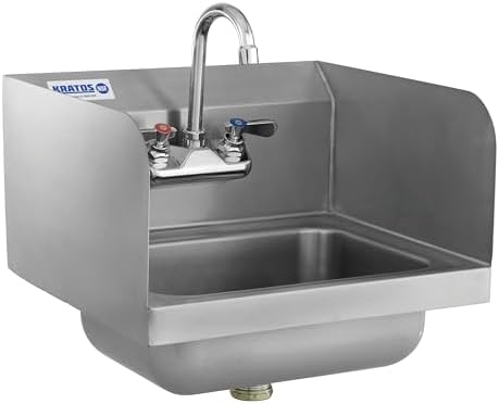 Kratos Hand Sink with Gooseneck Faucet and Side Splashes 14"W x 10"D x 5"H