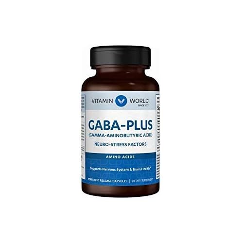 Vitamin World GABA-Plus Aminobutyric Acid, Neuro-Stress Factors 100 Rapid Release Capsules