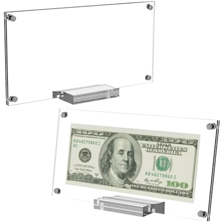 Boloyo Acrylic Dollar Bill Display Frame, 7.5 inch 2PC Clear Tabletop Currency Paper Money Display Stand Holder Easel Base Protector for Collectors