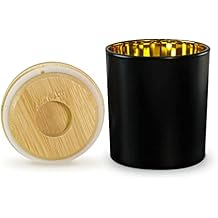 Aroparc Candle Jars with Lids 10oz, Elegant Gold Interior Candle Jars for Candle Making 12 Pieces with Bamboo Lids - Black Matte
