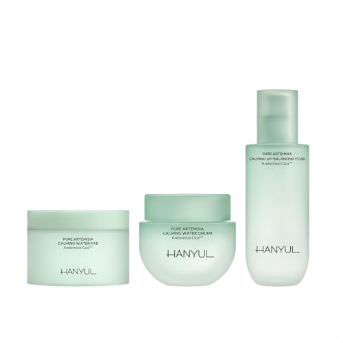 Hanyul Pure Artemisia Calming Toner Pads with Pure Artemisia Hydrating Calming Fluid and Pure Artemisia Calming Water Cream