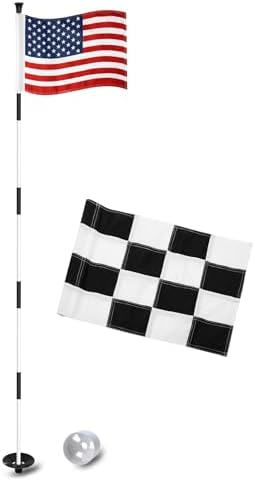 KINGTOP Golf Flagstick 6ft, Portable Five-Section Design for Backyard Practice Putting Green, Driving Range Golf Pin Flag Hole Cup Set, Gift Idea