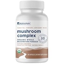 NativePath Mushroom Complex 1375mg - Organic Lions Mane, Turkey Tail, Cordyceps & Reishi - 4 Mushroom Supplement for Immune Support, Brain Focus & Energy - Beta-Glucans, Vegan, Non-GMO - 60 Capsules