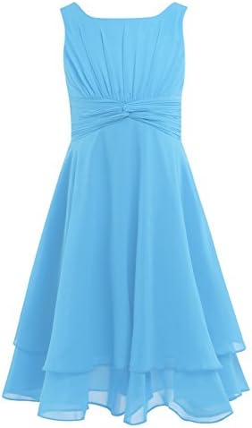 iEFiEL Kids Big Girls Sleeveless Knotted Waist Chiffon Wedding Bridesmaid Party Flower Girl Dress
