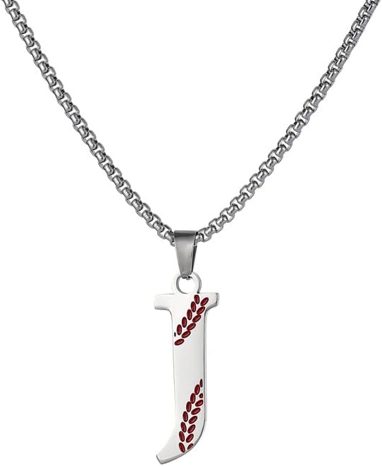 Baseball Letter Initial Necklace Baseball Softball Sports Ball Pendant Necklaces Stainless Steel A-Z Letter Necklace for Women Men Sport Fans Lover