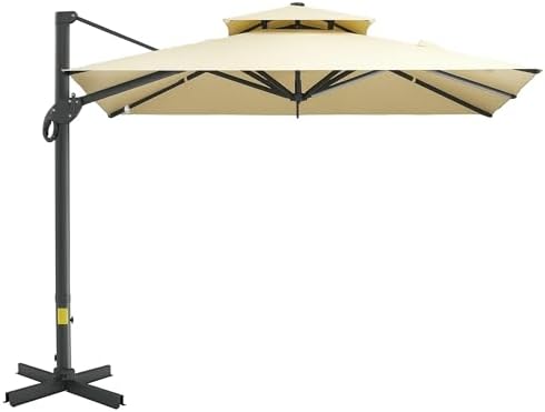Outsunny 10ft Offset Patio Umbrella, Hanging Cantilever Umbrella, Square Shape, Aluminum Cross Base, Tilt, 360-Degree Rotation