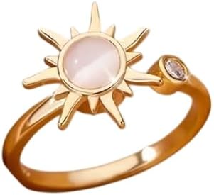 Döner Güneş Figürlü Ayarlanabilir Paslanmaz Çelik Anti Stres Yüzük – Spinner Ring Şık Tasarım Gold Kaplama