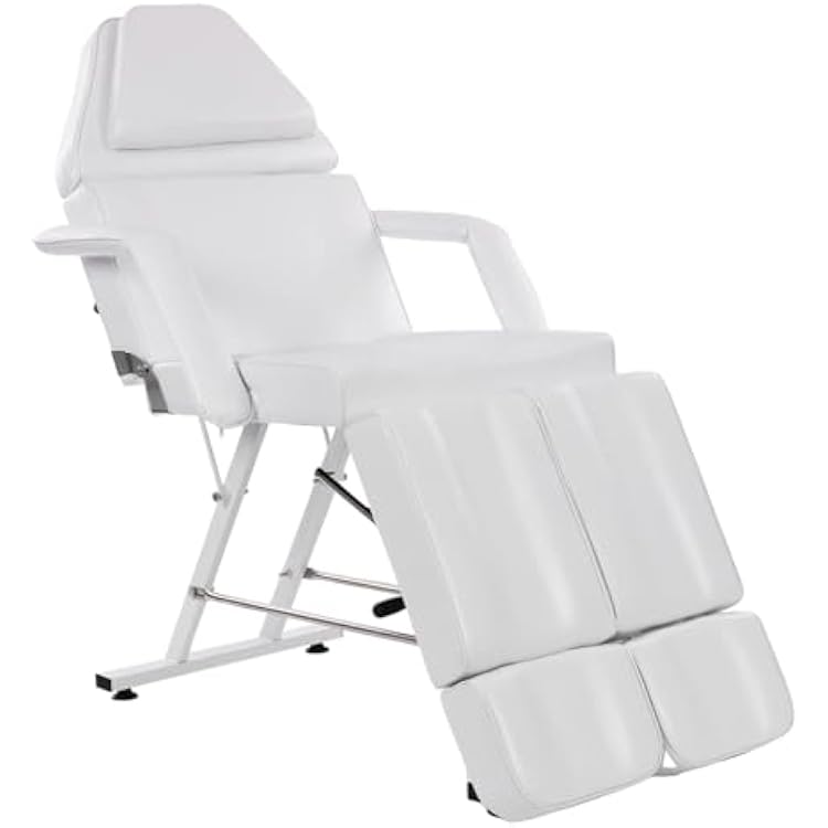 Adjustable Tattoo Chair, Facial Bed Professional Salon Beauty Lash Bed Esthetician Massage Chair wSplit Leg Design & Armrests for Facial, SPA, Eyelash Extensions, Massage Equipment White