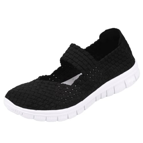 Loafers for Women Color Block Elastic Woven Mary Jane Flats Close Toe Business Casual Shoes Comfortable & Lightweight Penny Loafers Dressy Slip On Work Shoe Fashion Outdoor Walking Shoes