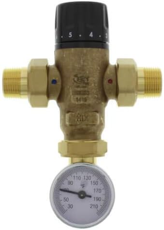 3/4" Male NPT MIXCAL 3-Way Adjustable Thermostatic Mixing Valve w/Temp Gauge