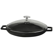 Lava Cookware LV Eco TV 30 K3/Metal, Integral Handles and Glass Lid, Diameter 30 cm Cast Iron Grill Pan, Black