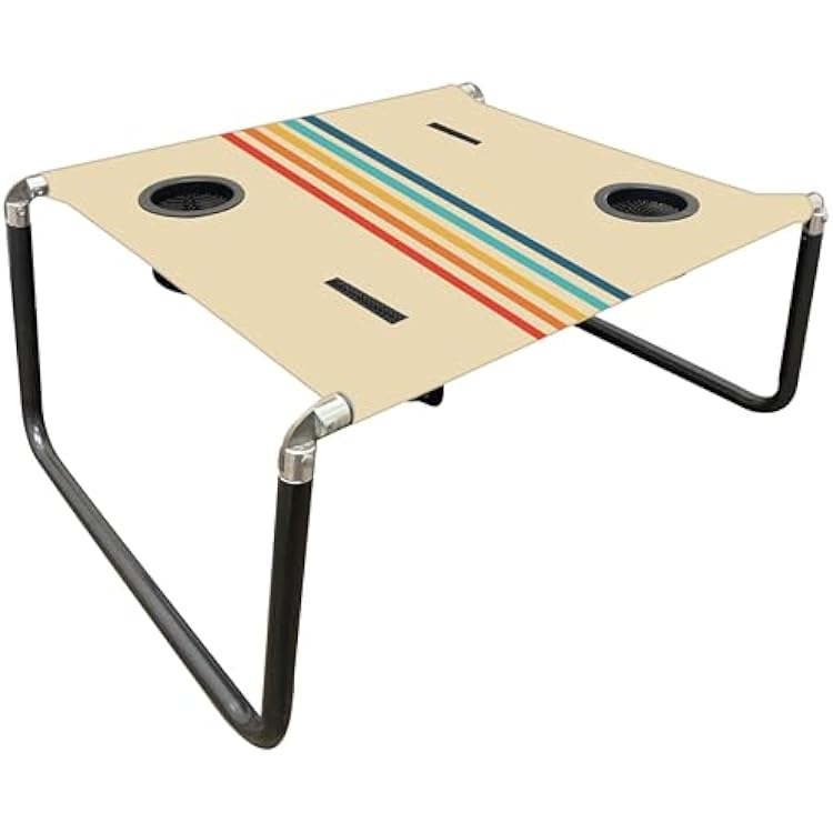 Neso Beach Table - Lightweight, Portable and Foldable Table for Beach, Camping and Outdoor Adventures - Stable Surface - with Cup Holder for Drinks and Phone Pockets - Rainbow