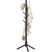 Haddockway Wooden Coat Rack Stand with 8 Hooks New Zealand Pine 3 Adjustable Coat Standing Tree Easy Assembly for Coats, Hats, Scarves and Handbags for Entryway, Hallway, Bedroom, Office