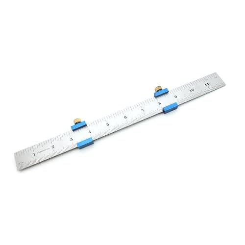 Taytools Anodized Aluminum Ruler Stops on 12 Stainless Steel Machinist Ruler with 18th, 116th, 132nd, 164th Inch 4R Graduations