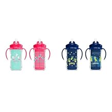 Dr. Brown's Milestones Insulated Sippy Cup with Straw and Handles, Pink, 10oz, 2 Pack, 12m& Milestones Insulated Sippy Cup with Straw and Handles - Blue - 10oz - 2-Pack - 12m+