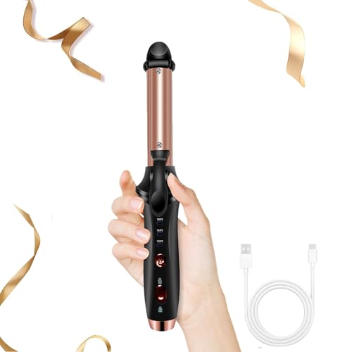 Cordless Curling Iron, Travel Curling Iron USB Rechargeable Ceramic Curling Wand, 302F-356F Mini Flat Iron with 3 Temp Setting,Hair Curlers for Short Hair Straightener and Curler 2 in 1