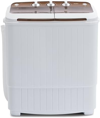 Portable Twin Tub 16.5lbs Mini Washing Machine,Compact Semi-automatic Washer and Spin Combo,Top Load,Portable Washer for Dorms,Apartments,RVsWhite & Brown