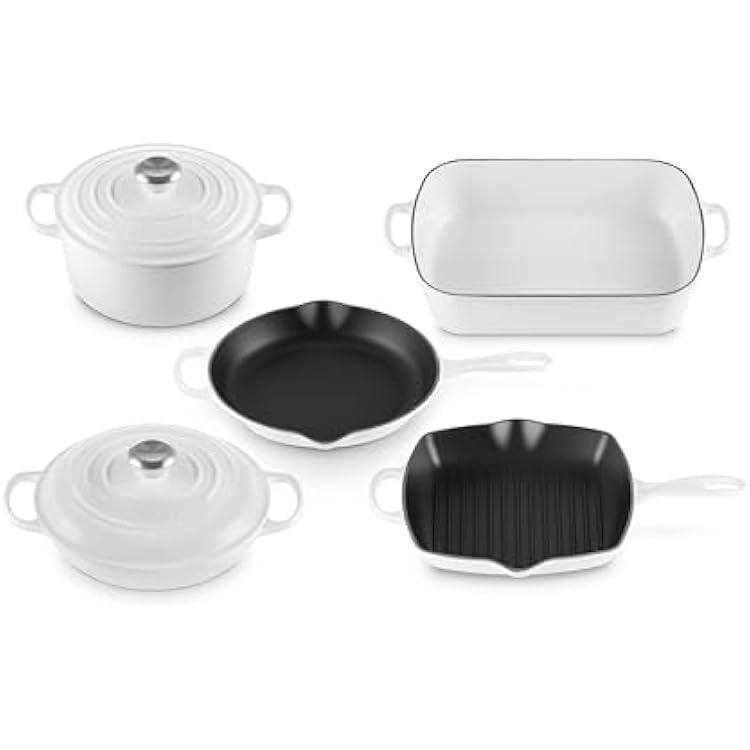 Le Creuset Enameled Cast Iron Signature Cookware Set, 7 pc, White