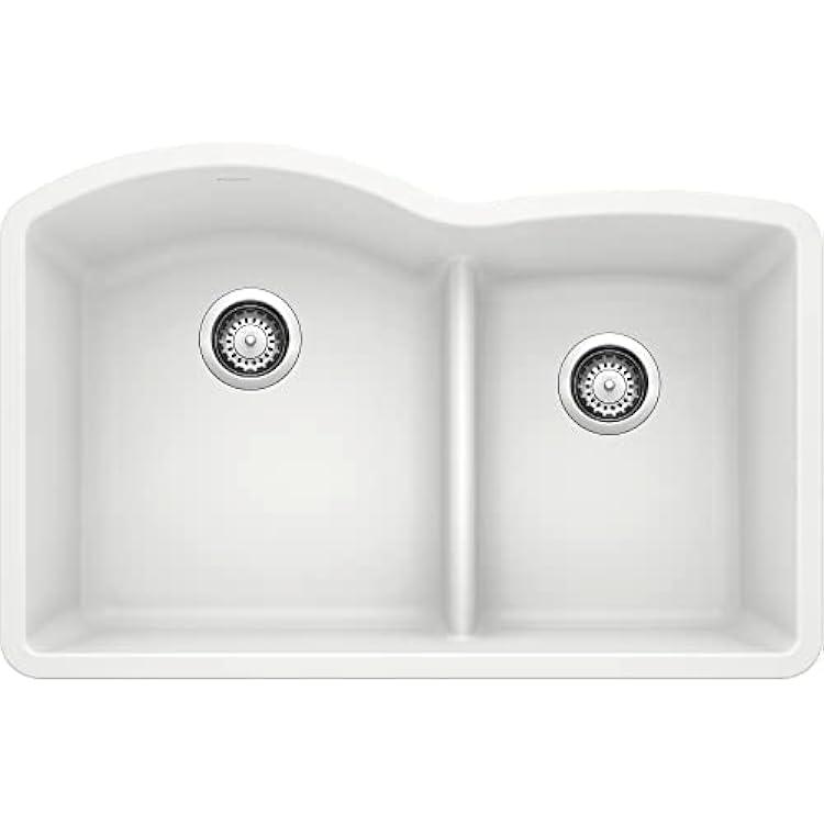 BLANCO, White 441593 DIAMOND SILGRANIT 6040 Double Bowl with Low Divide Undermount Kitchen Sink, 32 X 21
