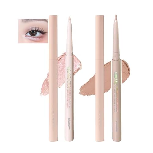 Under Eye Highlighter Brightener Makeup Stick, Eyeliner Eye Bigger Enhancing, Lying Silkworm Pencil Highlight & Contouring Stick, Silky-smooth Long-lasting Smudge-proof for Tear Drop 2PCS
