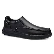 ARISIC Leather Non Slip Work Shoes for Men, Slip Resistant Work Shoes for Men, Lightweight, Water & Oil Resistant, Comfortable Walking Slip on Sneakers for Kitchen, Restaurant, Chef, Food Service