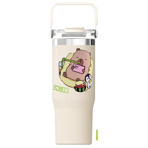 DILLER Tumbler 950 ML Tek Kapak Çift Kullanım PipetliPipetsiz Taşıma Kulplu Çelik Termos-FFDILLERD9358