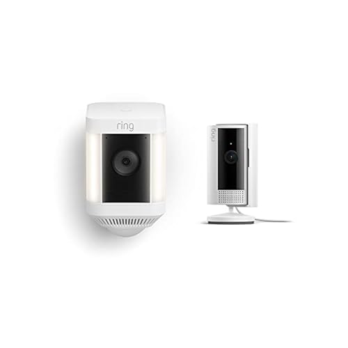 Ring Spotlight Cam Plus Battery with All-new Ring Indoor Cam, White