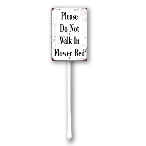 Uptell Yard Signs, Please Do Not Walk In Flower Bed Yard Door Metal Aluminum Sign With Stake Outdoor for HouseFront Door and Business 8x12 inches