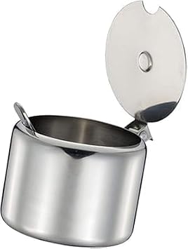 1Set of Silver 285ml Stainless Steel Sugar Bowl with Spoon,Sugar Bowl Condiment Seasoning Pot Sugar Canister with Spoon - Portable Useful Practical Dinnerware