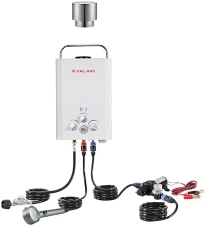 GASLAND 6L 1.58GPM Portable Propane Tankless Water Heater with 1.6 GPM Water Pump,3.54'' Rain Cap for Tankless Water Heater
