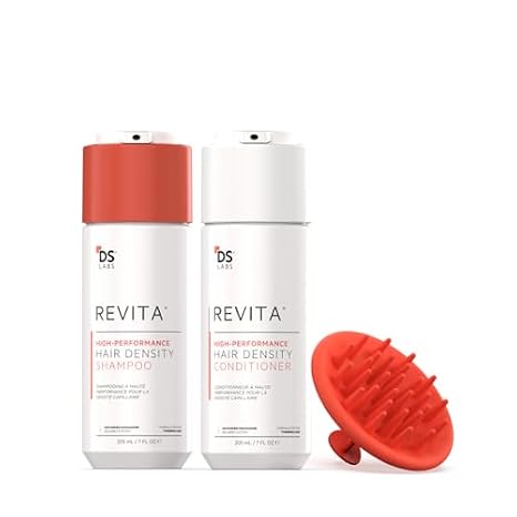 DS Labs Revita Kit 205mL & Scalp Massager High-Performance Hair Density Shampoo & Conditioner, Volumizing & Thickening, Fuller, Healthier-Looking Hair, Sulfate & Silicone Free, For Men & Women