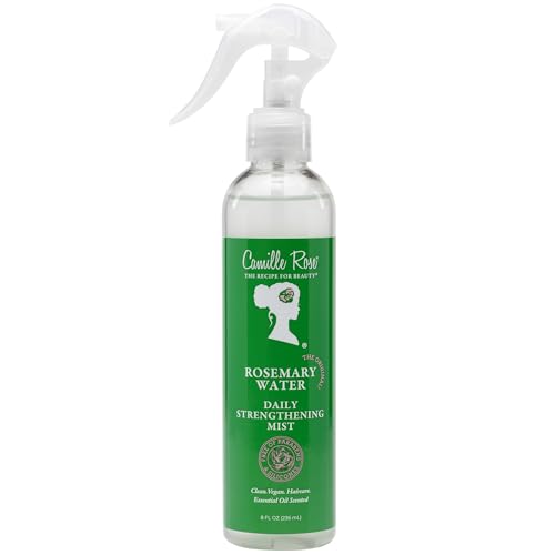 Camille Rose Rosemary Water Spray Daily Strengthening Mist with Calming Aloe Vera and Cooling Peppermint Oil for Hair, 8 Oz
