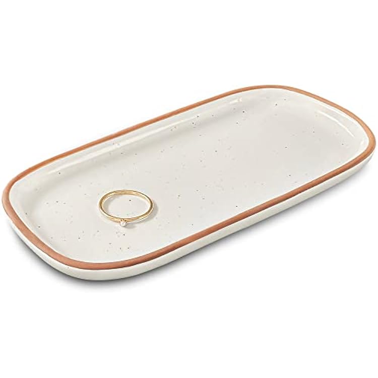 Mora Small Ceramic Decorative Tray Rectangle 6.4 Inch Dish for Jewelry, Perfume, Makeup, Accessories, Candle, in the Bathroom Vanity, Bedside, or Kitchen Counter Cute Organizer White