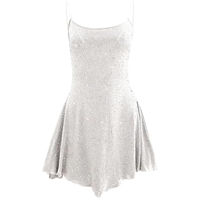 HEYDHSDC Womens Crew Neck Party Dress with Rhinestones Semi See Suspender Sleeveless Dresses