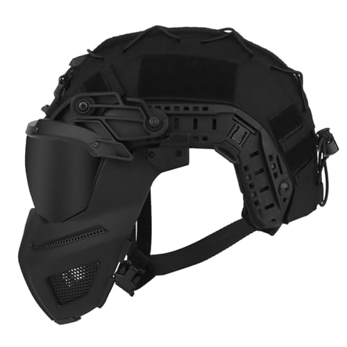 Lightweight Fast Tactical Helmet with Protective Face Mask, Modular Rail System, and NVG Mount Perfect for Airsoft & Paintball