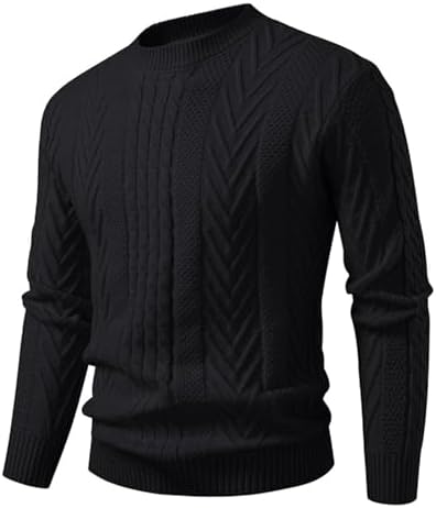 Mens Sweater Oversized Crew Neck Long Sleeve Slim Fit Sweaters Fall Winter Casual Basic Cable Knit Pullover Tops