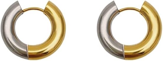 Gold Silver Two Tone Small Huggie Hoop Earrings Minimalist Lightweight Chic | Secure and comfortable huggie hoop clasp. Provides a sleek, minimalist look for multiple piercings during weekends.