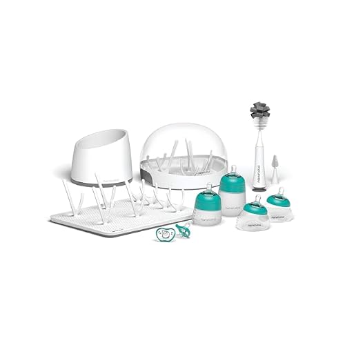 Nanobebe Breastmilk and Silicone Baby Bottle Ultimate Set Gen 2, 5oz and 9oz - with Sterilizer, Drying Rack, Anti-Colic Nipples, Pacifiers, and Warmer
