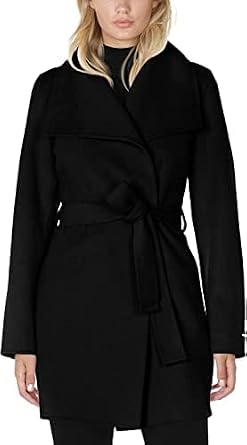 T Tahari Women's Ella Two-Tone Wool Wrap Coat with Oversized Collar