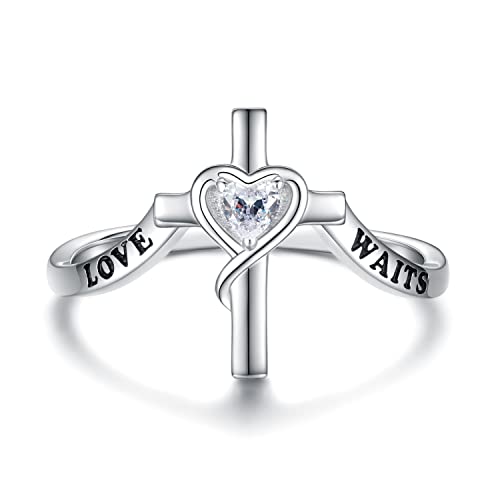 925 Sterling Silver True Love Waits Ring Purity Cross Rings Jewelry Gifts for Daughter Women Lady girlfriend