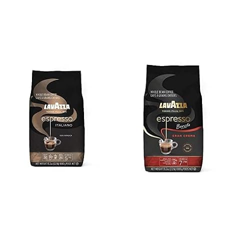 Lavazza Bundle: Espresso Italiano Whole Bean Coffee, Medium Roast, 100% Arabica + Barista Gran Crema Whole Bean Blend, Medium Roast - 2.2 Pounds Each