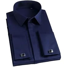 Wjnvfioo French Cufflinks Shirt Solid Hidden Button Men's Dress Shirt Formal Long Sleeve French Cuffs Shirts