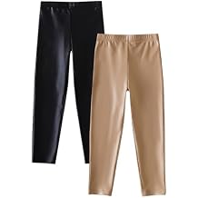 SOBOWO Girls Faux Leather Leggings 2 Pack Soft Stretchy PU Photo Party Holiday Pants for Kids Fall Winter Tights Size 4-8Y